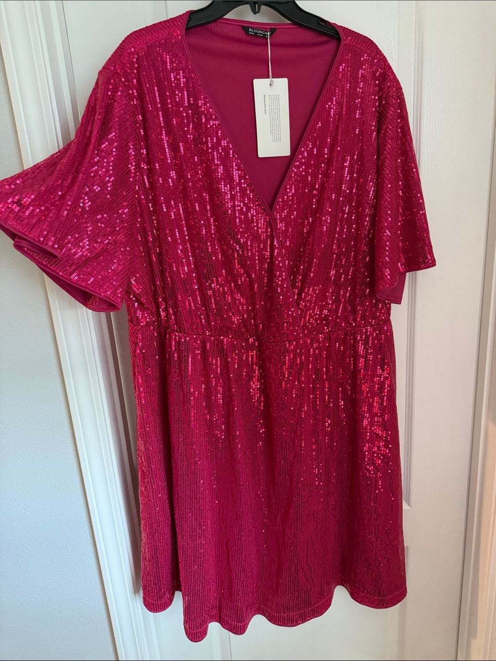 BloomChic Fuchsia Sequin V-Neck Dress